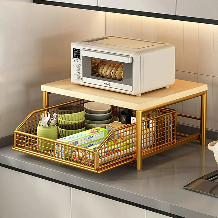 Kitchen Countertop Organizer - 2-Tier Shelf for Microwave &amp; Spices