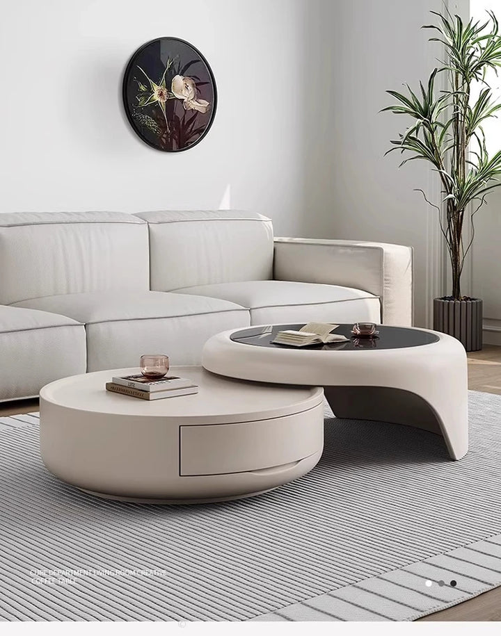 Modern Round Coffee Table - Marble &amp; Wood Minimalist Design