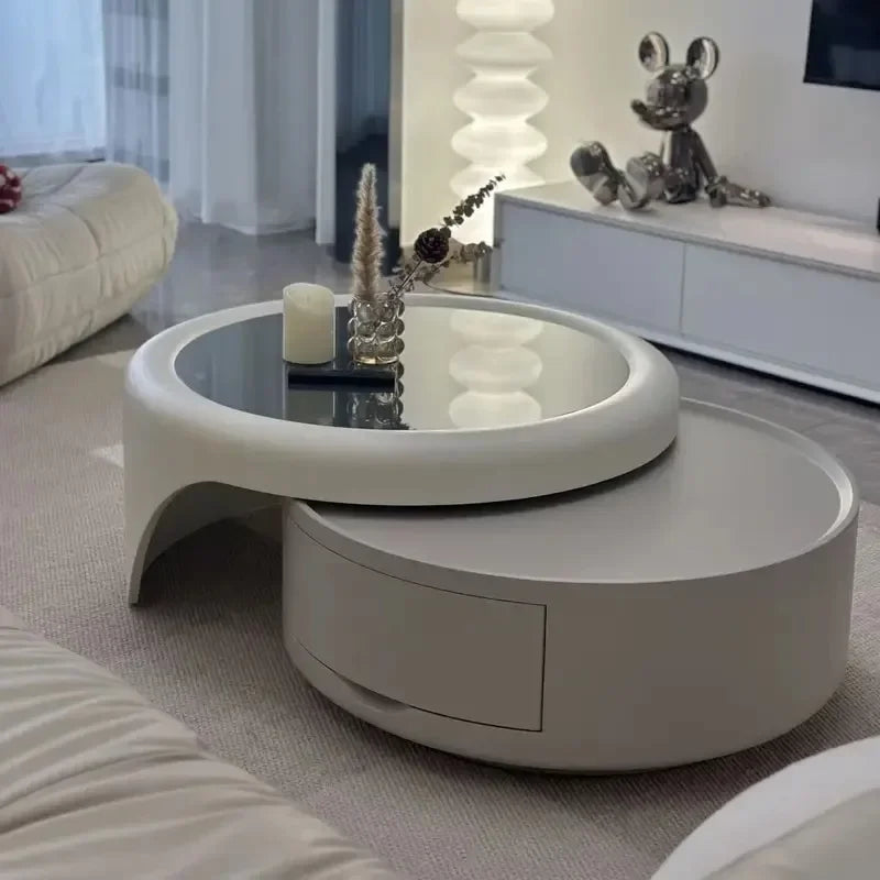 Modern Round Coffee Table - Marble &amp; Wood Minimalist Design