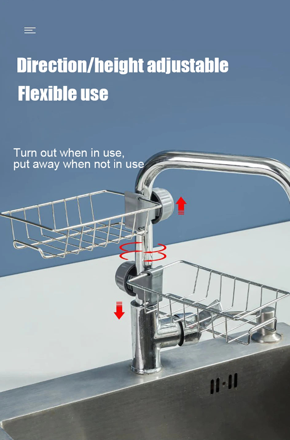 Kitchen Sink Organizer - Faucet Sponge Holder &amp; Drain Rack