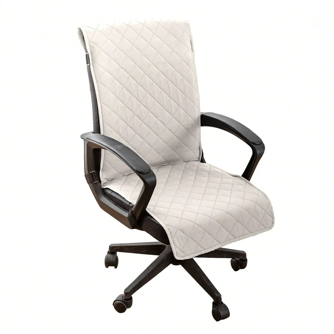 White quilted office chair with black frame on a white background