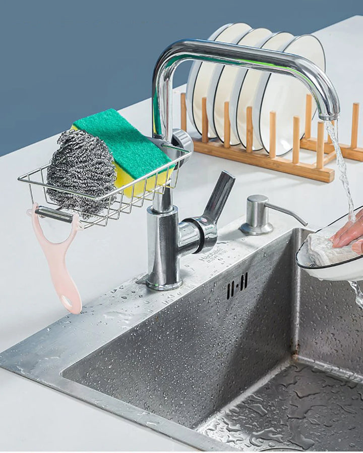 Kitchen Sink Organizer - Faucet Sponge Holder &amp; Drain Rack