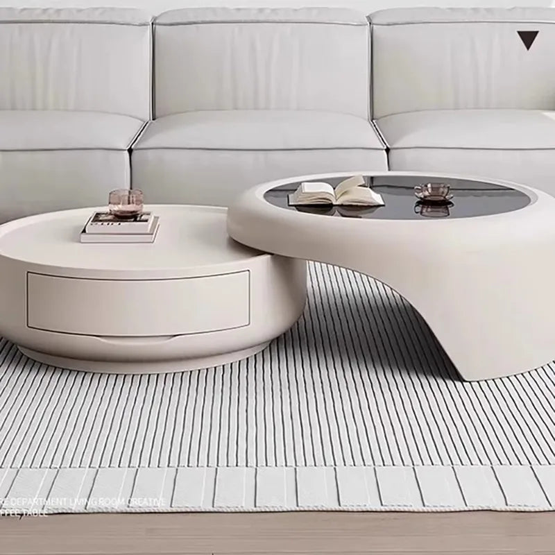 Modern Round Coffee Table - Marble &amp; Wood Minimalist Design