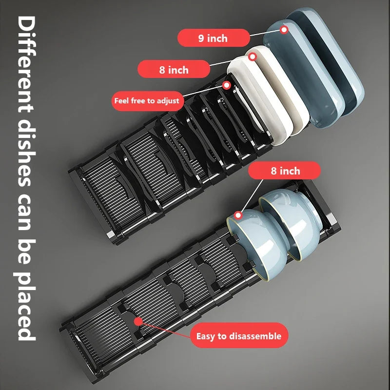 Kitchen Cabinet Dish Rack - Adjustable Plate Storage Organizer
