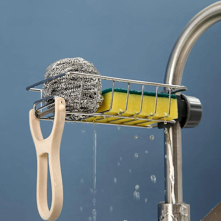 Kitchen Sink Organizer - Faucet Sponge Holder &amp; Drain Rack
