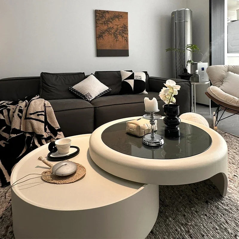 Modern Round Coffee Table - Marble &amp; Wood Minimalist Design