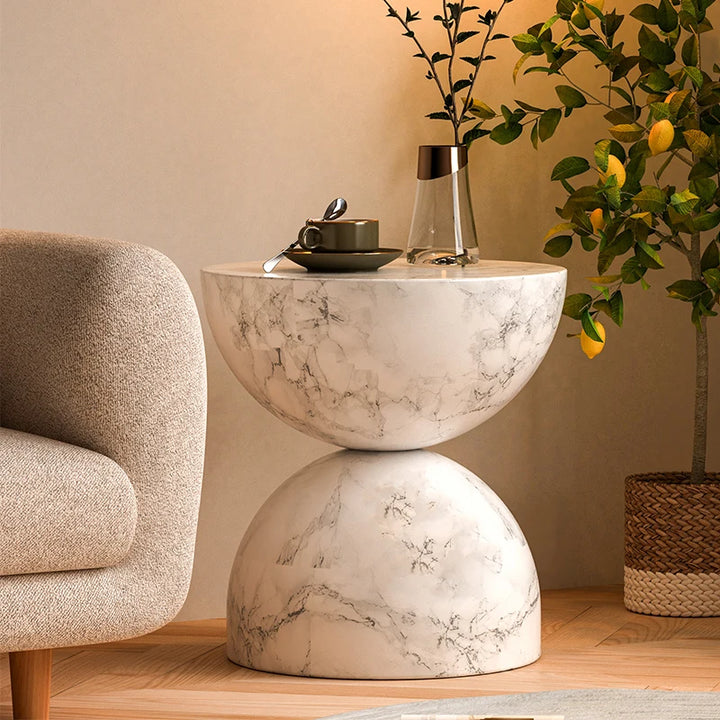 Modern Faux Marble Side Table – Luxury Minimalist End Table &amp; Nightstand