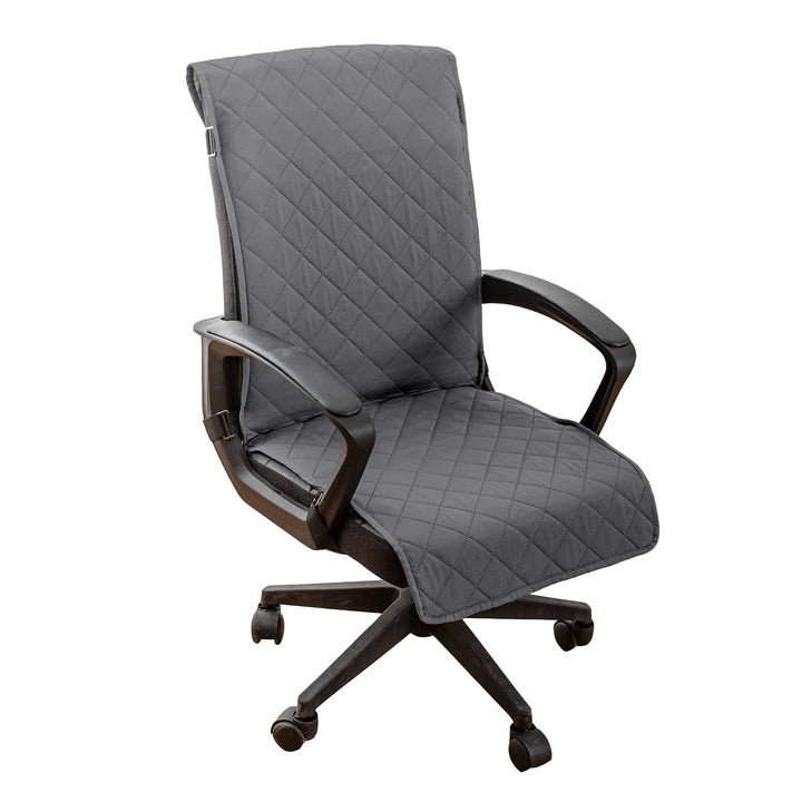 Gray office chair with quilted design on a white background