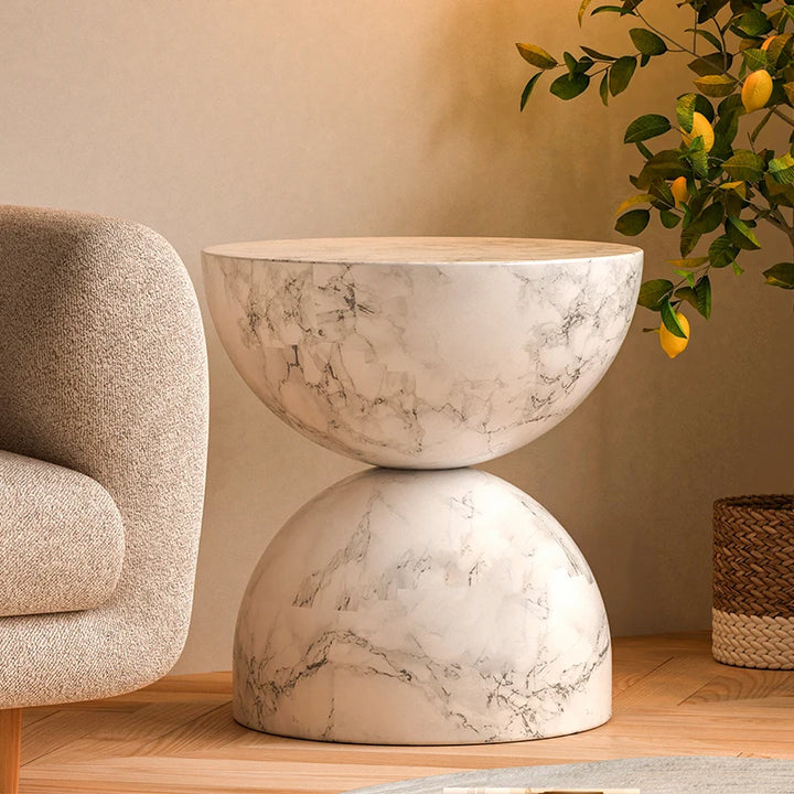 Modern Faux Marble Side Table – Luxury Minimalist End Table &amp; Nightstand