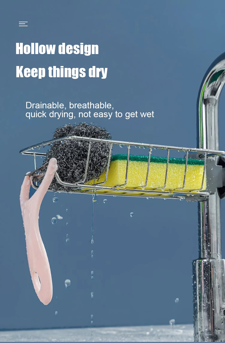Kitchen Sink Organizer - Faucet Sponge Holder &amp; Drain Rack