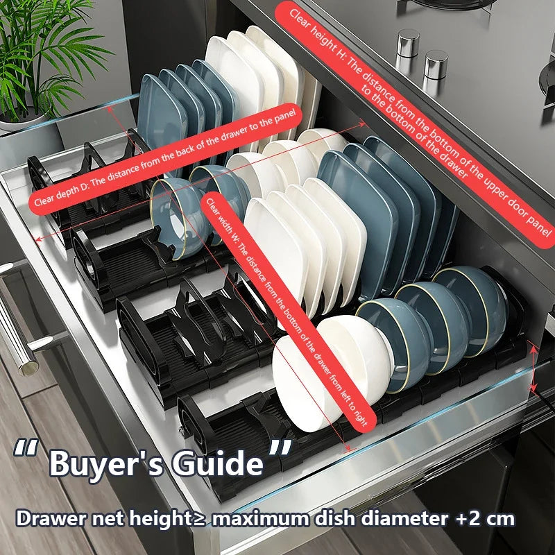 Kitchen Cabinet Dish Rack - Adjustable Plate Storage Organizer