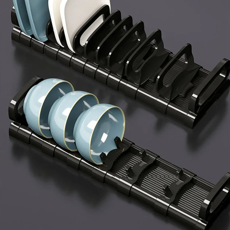 Kitchen Cabinet Dish Rack - Adjustable Plate Storage Organizer