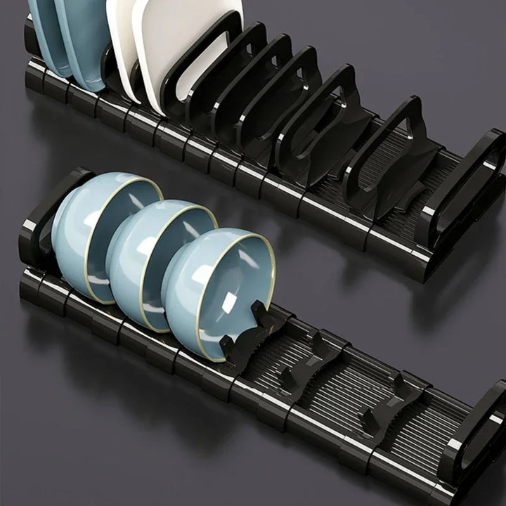 Kitchen Cabinet Dish Rack - Adjustable Plate Storage Organizer