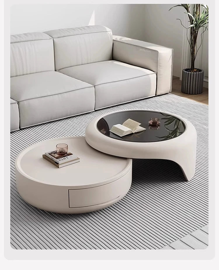 Modern Round Coffee Table - Marble &amp; Wood Minimalist Design