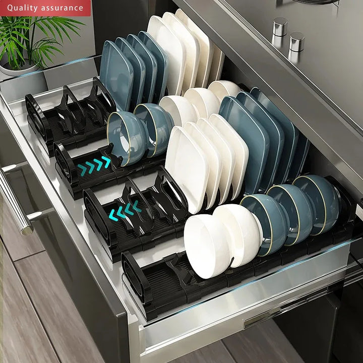 Kitchen Cabinet Dish Rack - Adjustable Plate Storage Organizer