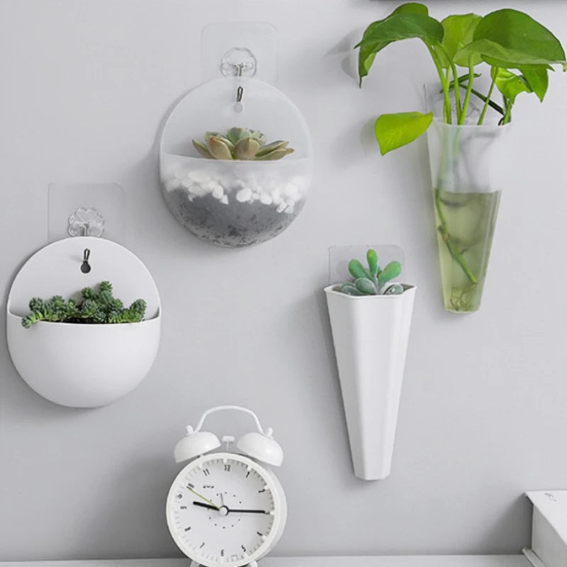Garden Style Wall Hanging Plant Pot, Plastic Floating Levitating Plant Vase, Wall Mounted Storage Organizer, for Living Room