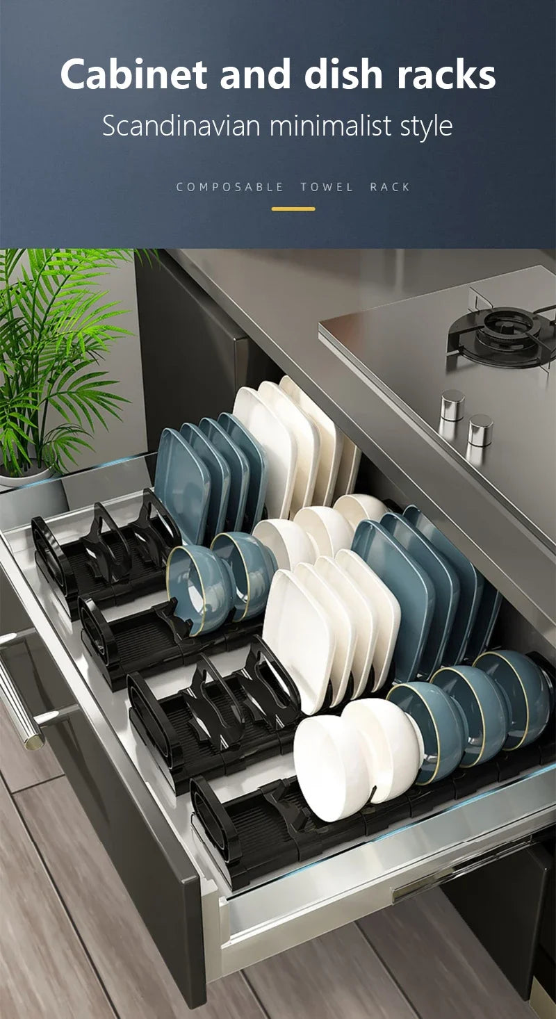 Kitchen Cabinet Dish Rack - Adjustable Plate Storage Organizer